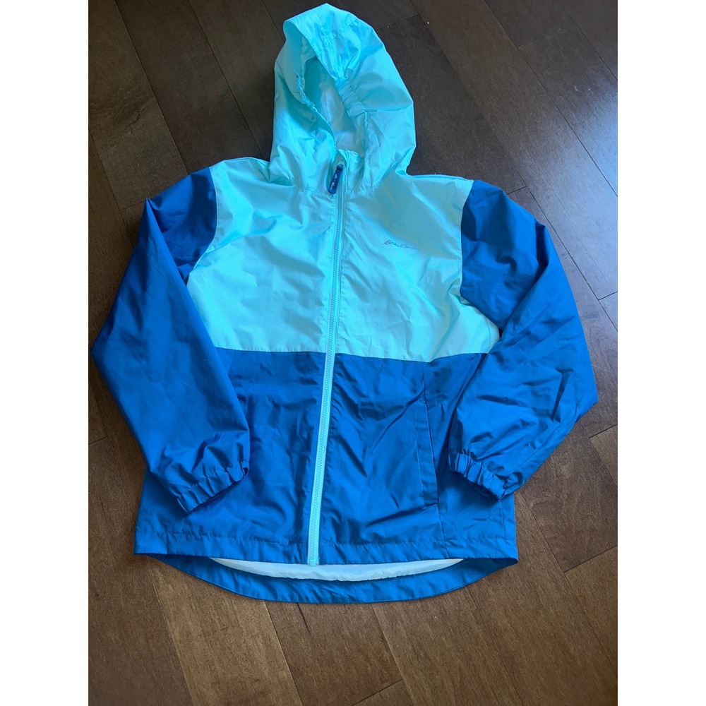 Eddie Bauer Kids Blue Colorblock Hooded Windbreaker Jacket Size L 14/16